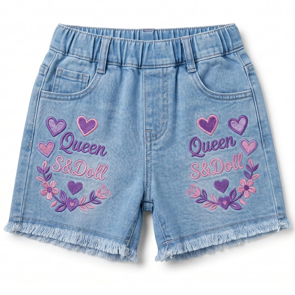 Girls Embroidered Denim Shorts