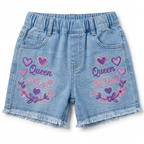Girls Embroidered Denim Shorts