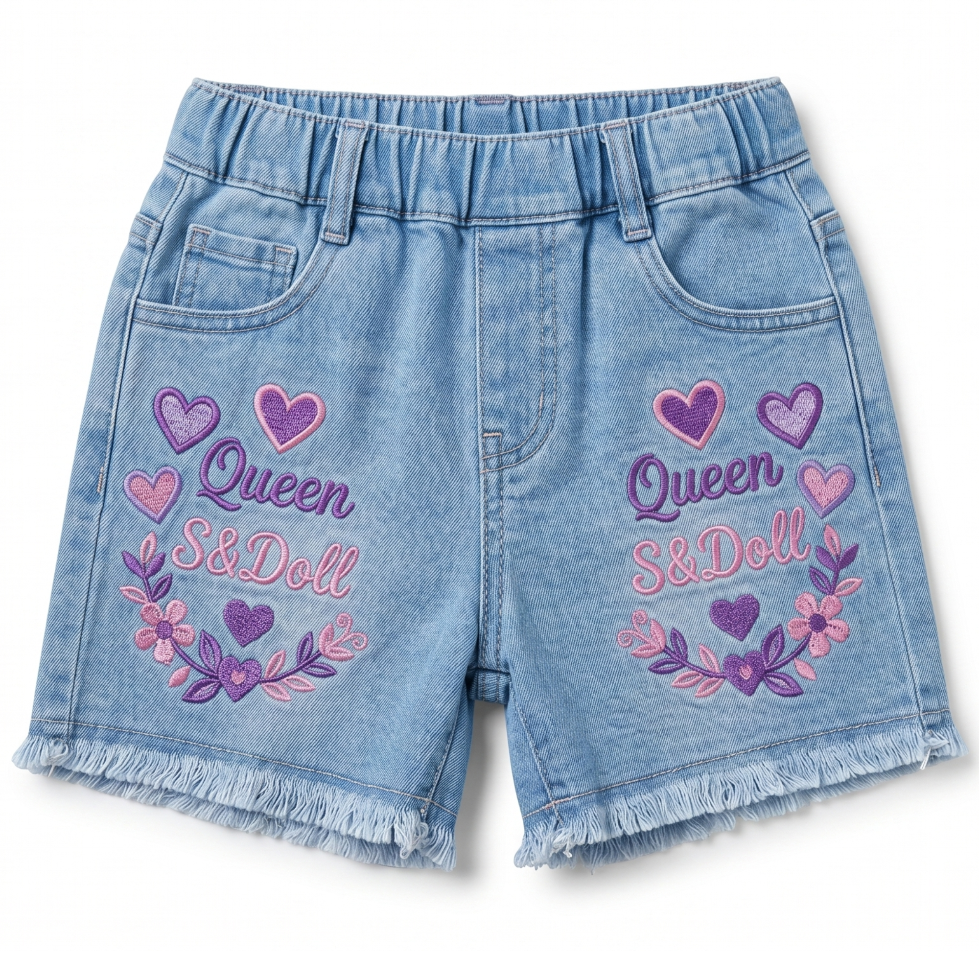 Girls Embroidered Denim Shorts