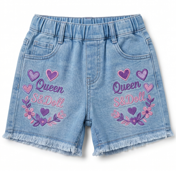 Girls Embroidered Denim Shorts