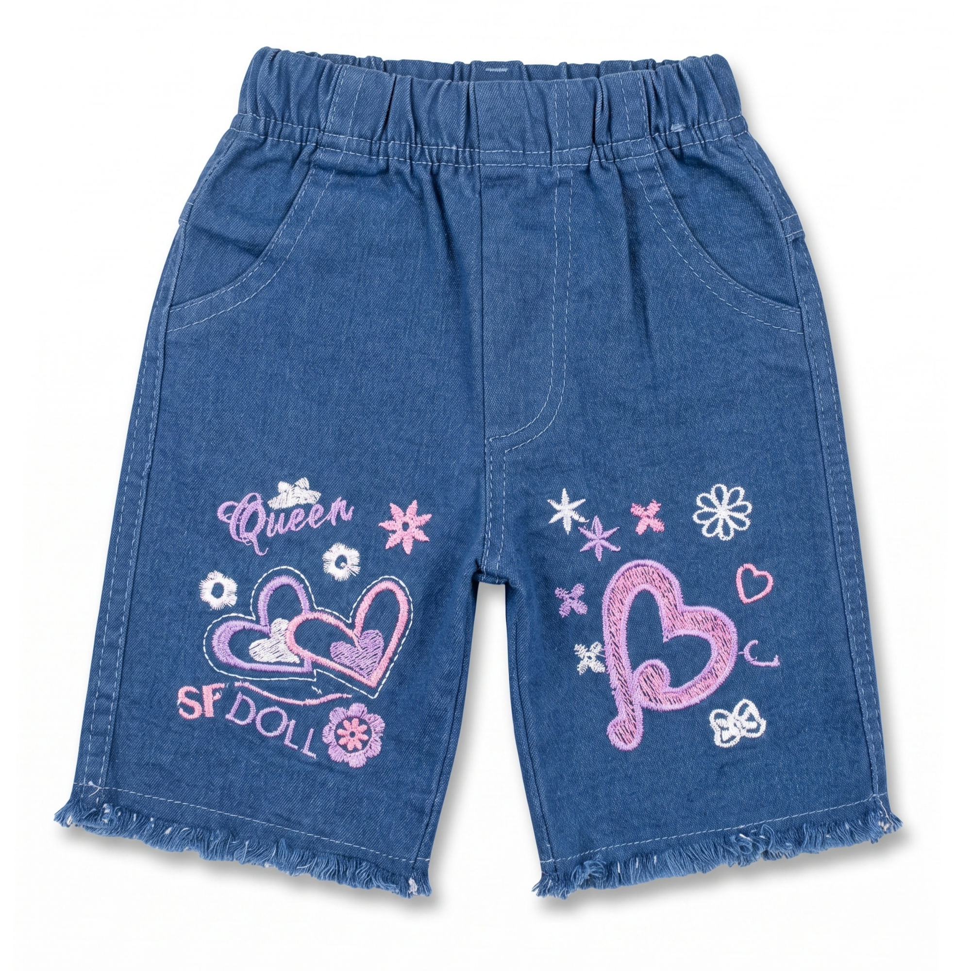 Girls Embroidered Denim Shorts