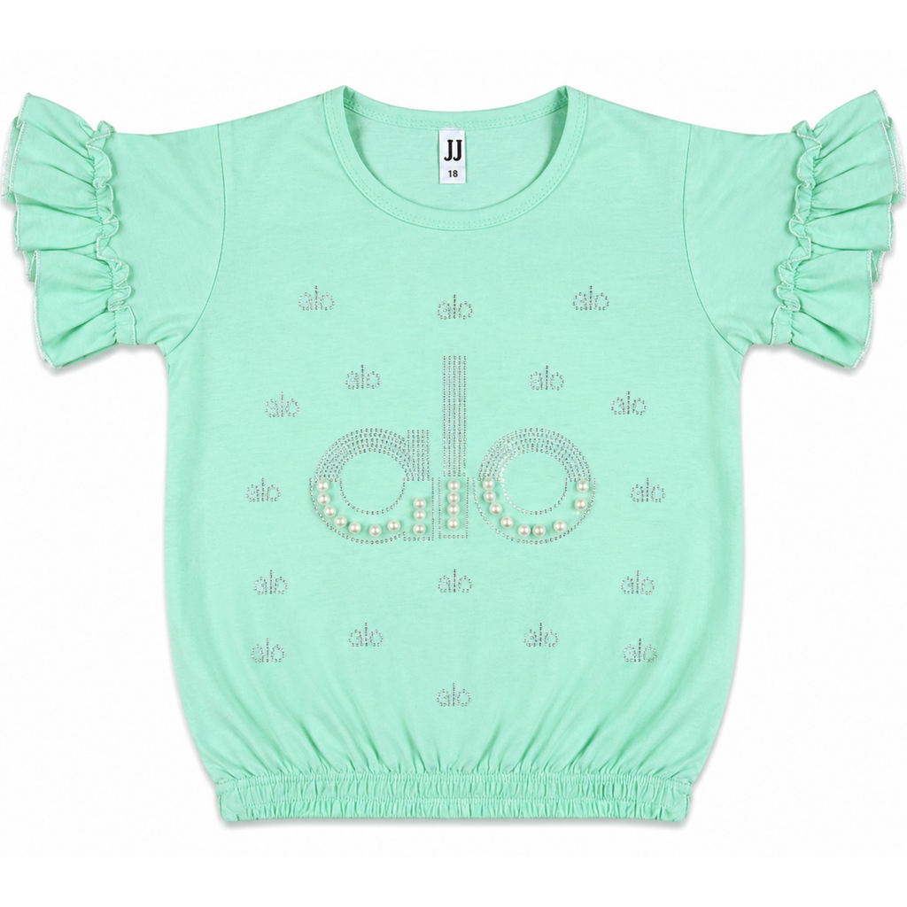 Girls Mint Green Pearl Embellished T-Shirt