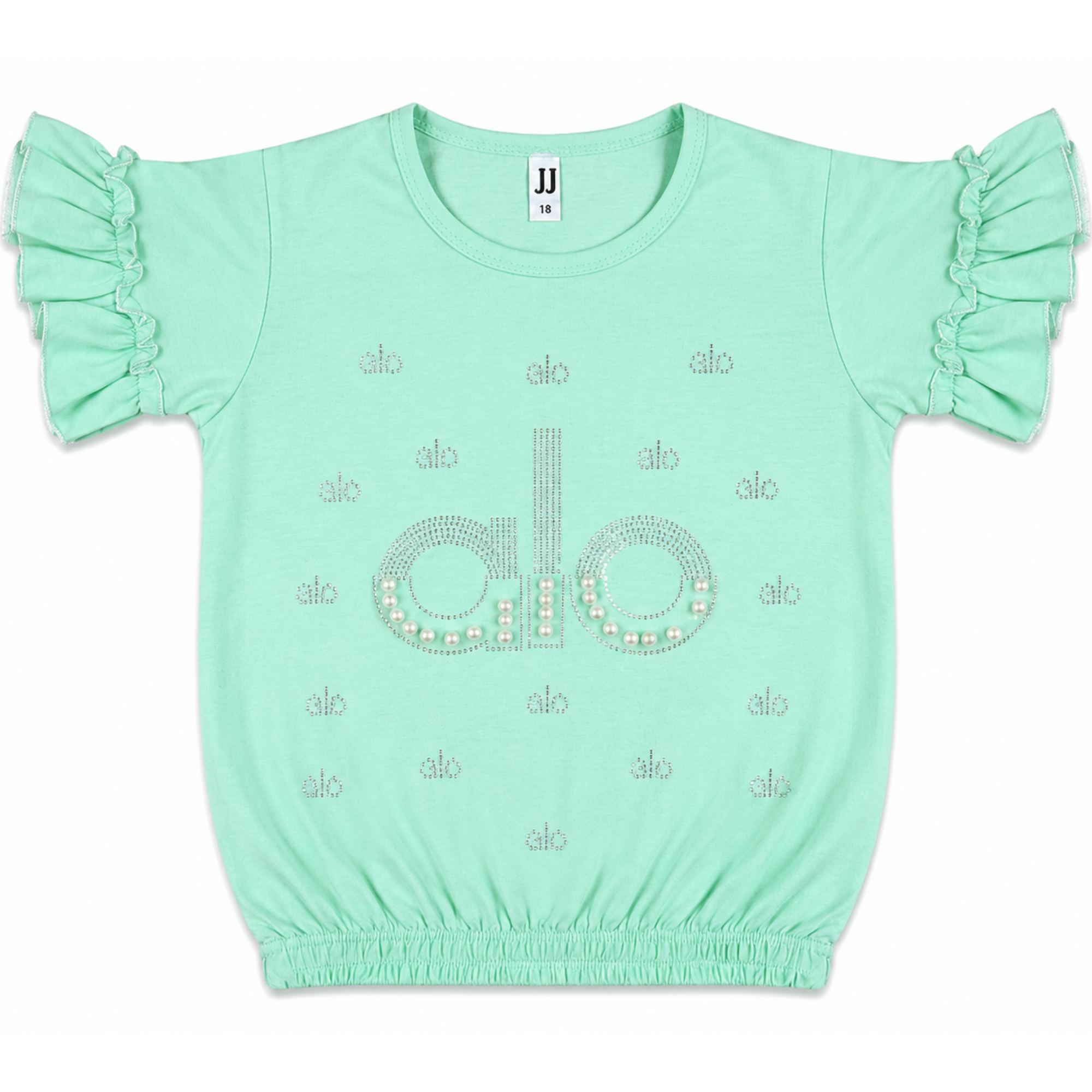 Girls Mint Green Pearl Embellished T-Shirt
