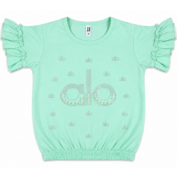 Girls Mint Green Pearl Embellished T-Shirt