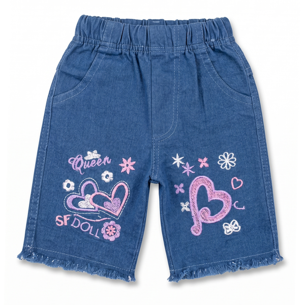 Girls Embroidered Denim Shorts
