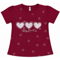 Girls Maroon Heart Print T-Shirt