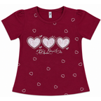 Girls Maroon Heart Print T-Shirt