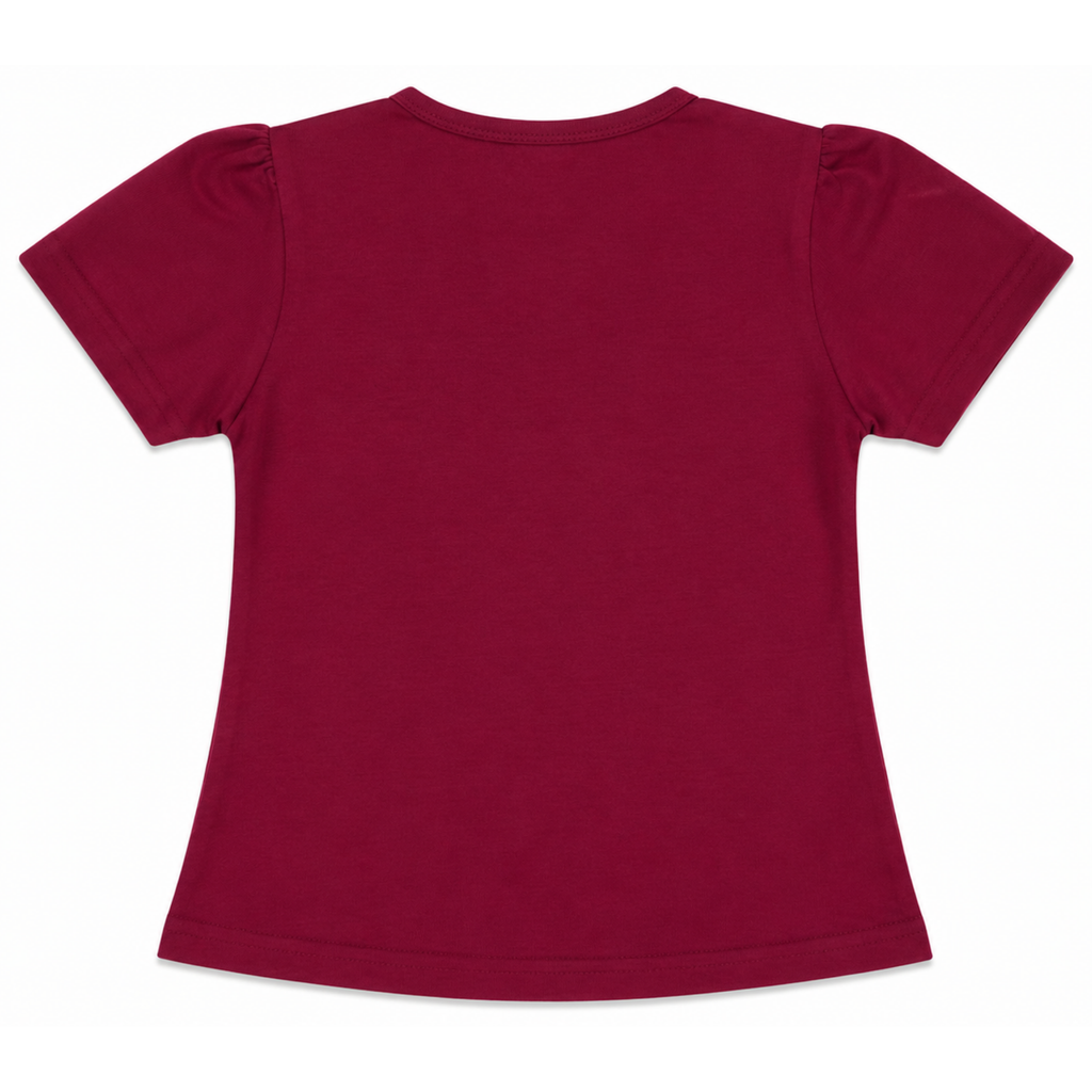 Girls Maroon Heart Print T-Shirt