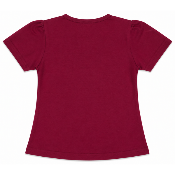 Girls Maroon Heart Print T-Shirt