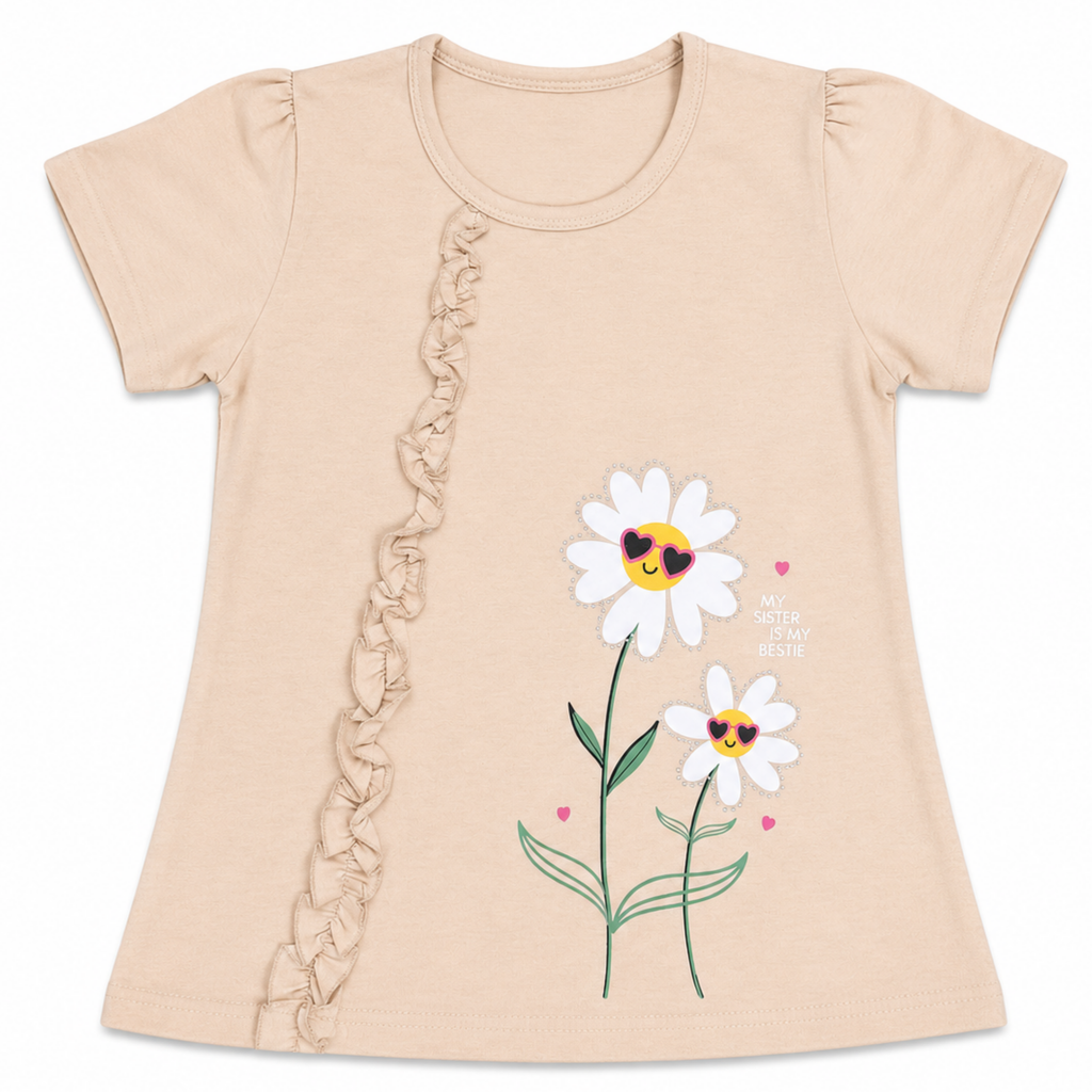 Girls Beige Daisy Graphic T-Shirt