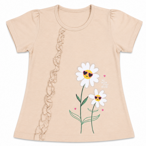 Girls Beige Daisy Graphic T-Shirt