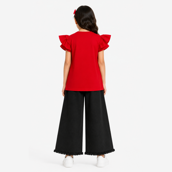 Girls Butterfly T-Shirt & Black Denim Jeans Set