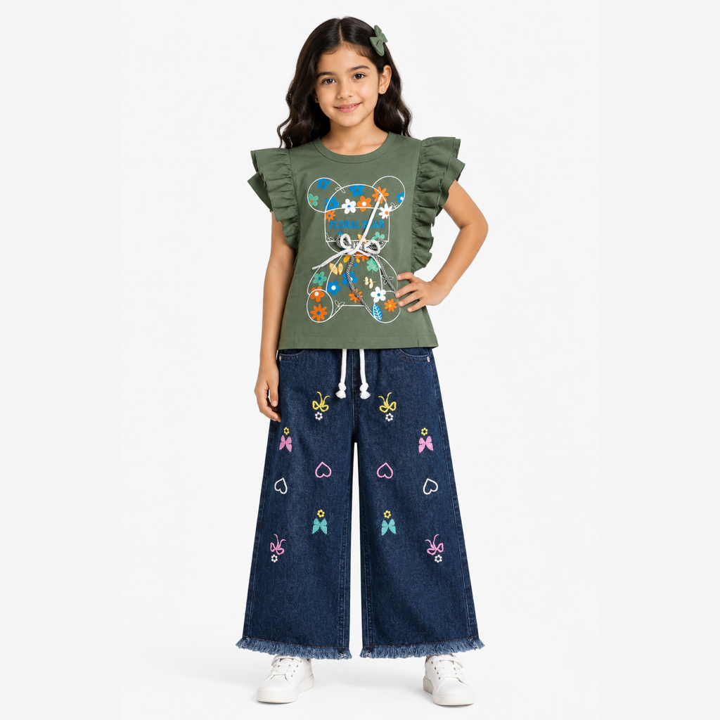Girls T-Shirt & Blue Denim Jeans Set