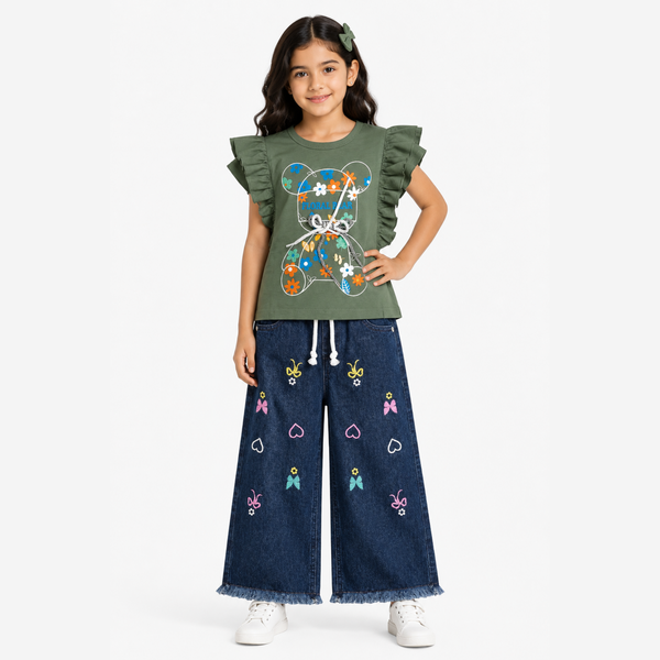 Girls T-Shirt & Blue Denim Jeans Set