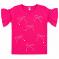 Girls Pink Bow Pearl T-Shirt