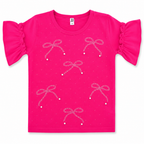 Girls Pink Bow Pearl T-Shirt