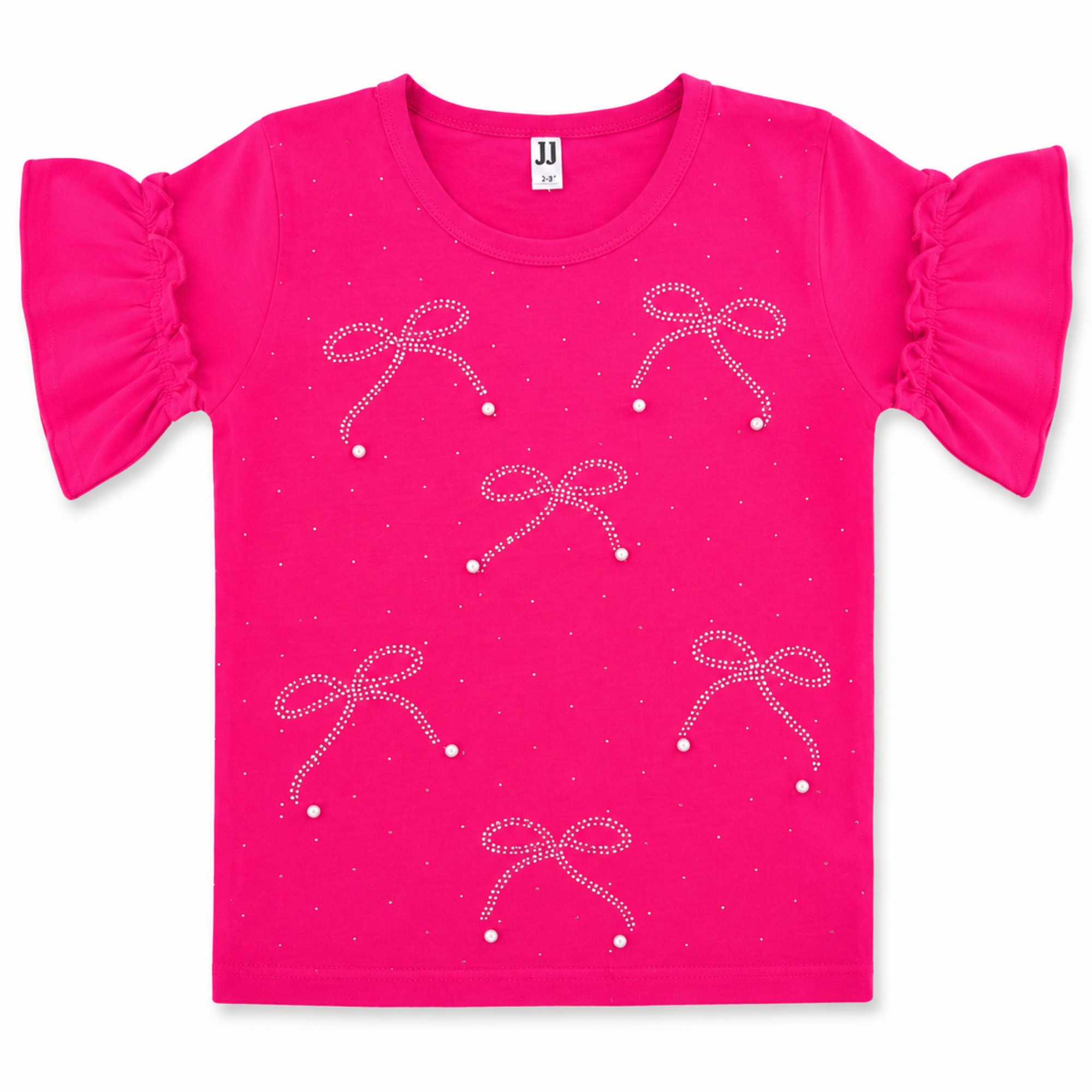 Girls Pink Bow Pearl T-Shirt