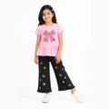 Girls Pink T-Shirt & Black Embroidered Denim Jeans Set