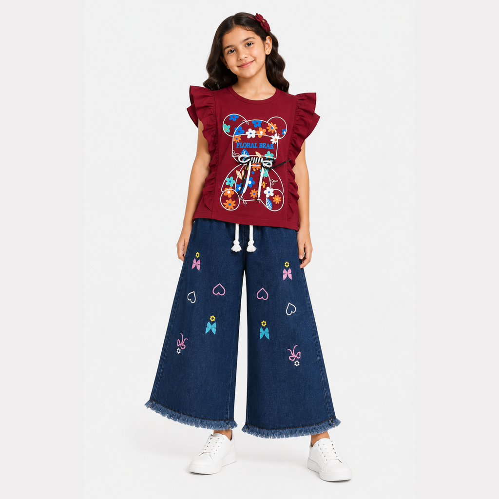 Girls T-Shirt & Blue Denim Jeans Set
