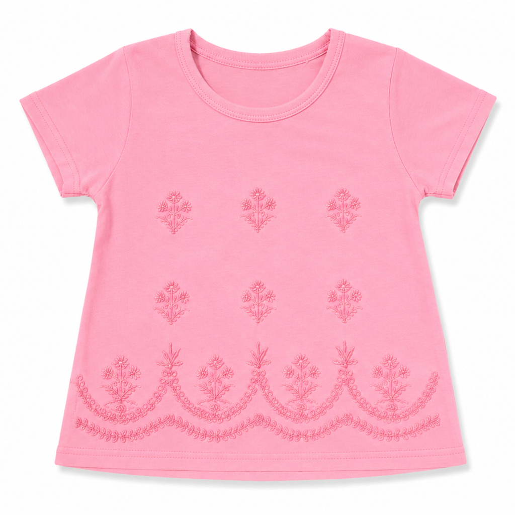 Girls Pink Emroidry T-Shirt