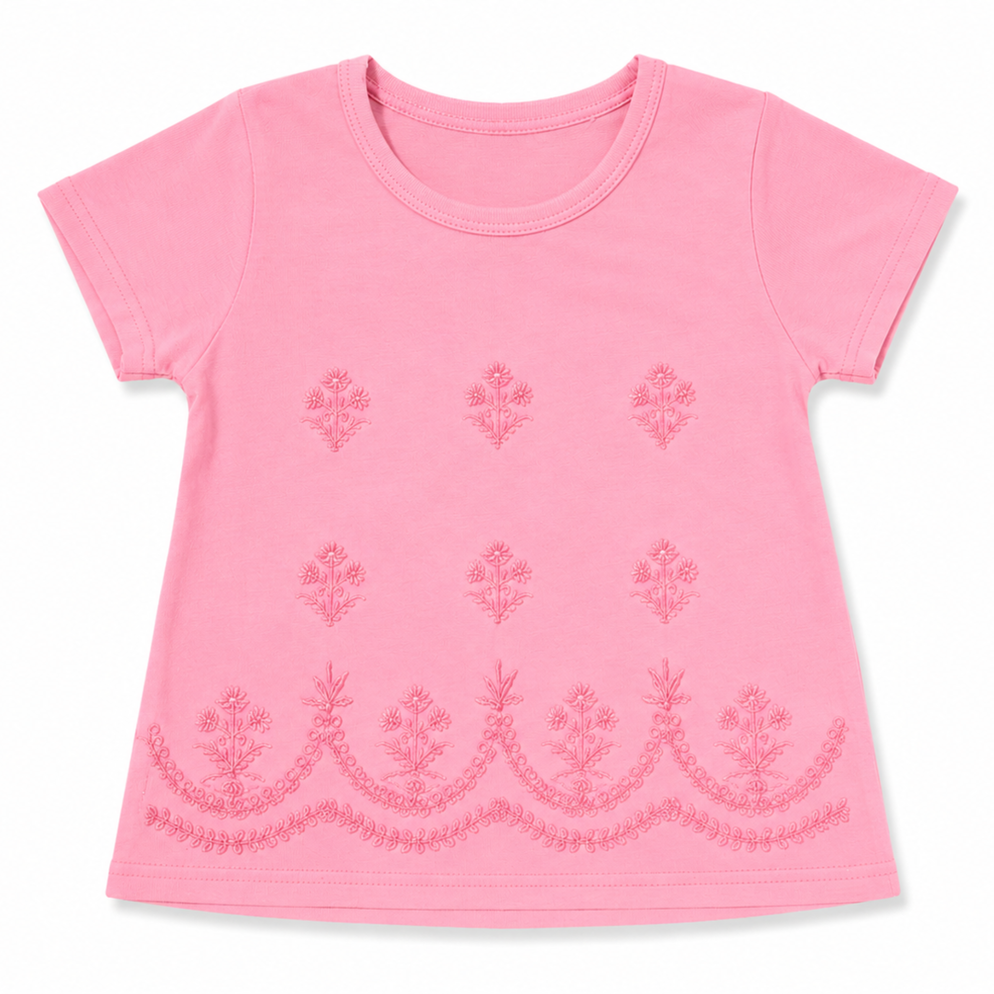Girls Pink Emroidry T-Shirt
