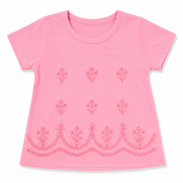 Girls Pink Emroidry T-Shirt