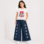 Girls White T-Shirt & Blue Denim Jeans Set