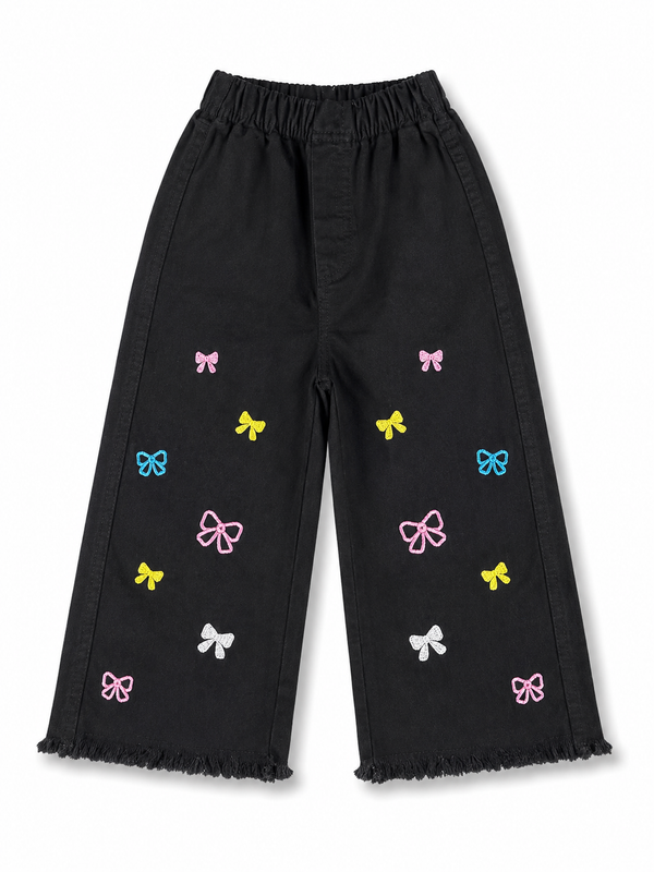 Girls Black Embroidered Denim Jeans