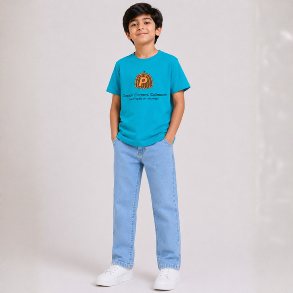 Boys Turquoise Graphic T-Shirt & Light Blue Denim Jeans Set