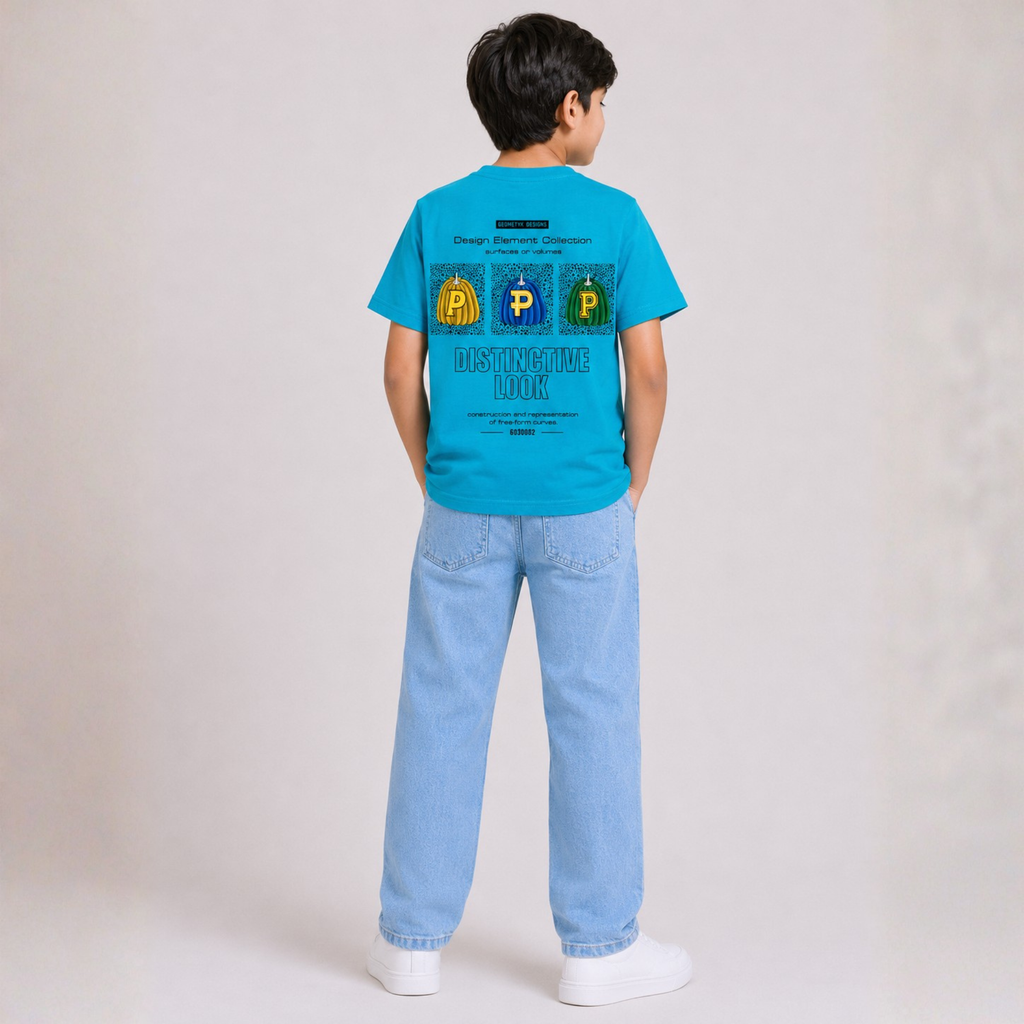 Boys Turquoise Graphic T-Shirt & Light Blue Denim Jeans Set