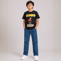 Boys Black Graphic T-Shirt & Blue Denim Jeans Set