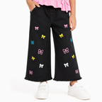 Girls Pink T-Shirt & Black Embroidered Denim Jeans Set