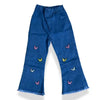 Butterfly Print High-Waist Wide Leg Denim Jeans for Baby Girls- Trendy Flapper Style Pants | Casual & Stylish Jeans for Girls | Perfect Fit, Comfortable & Durable | Latest Fashionable Women's Denim Wear - Ideal for Everyday or Party Looks
