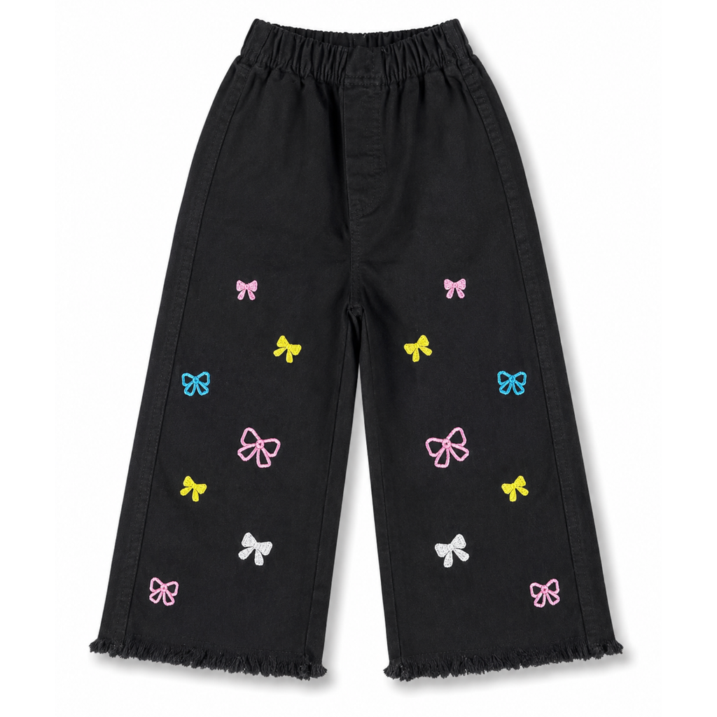Girls Black Embroidered Denim Jeans