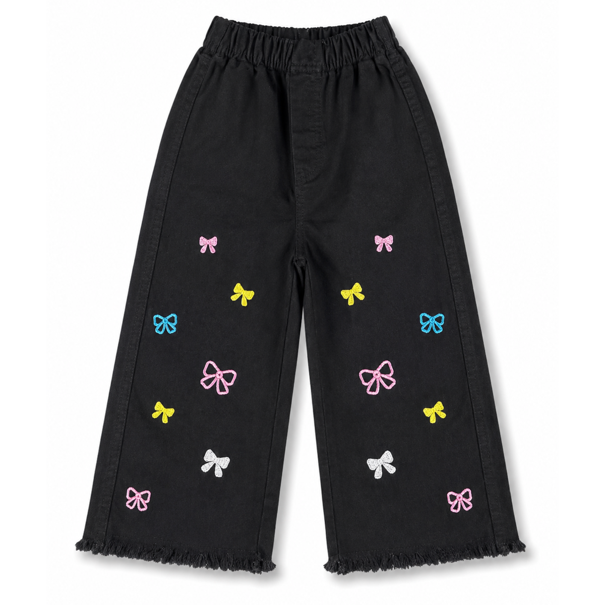 Girls Black Embroidered Denim Jeans