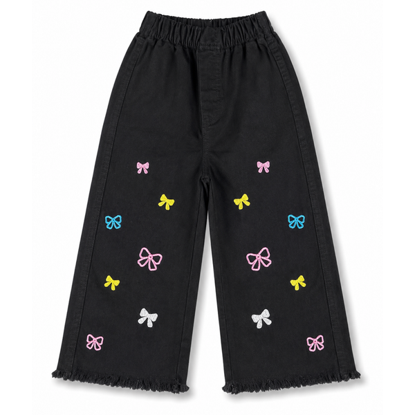 Girls Black Embroidered Denim Jeans
