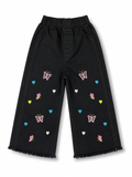 Girls Black Embroidered Denim Jeans