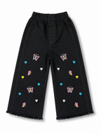 Girls Black Embroidered Denim Jeans