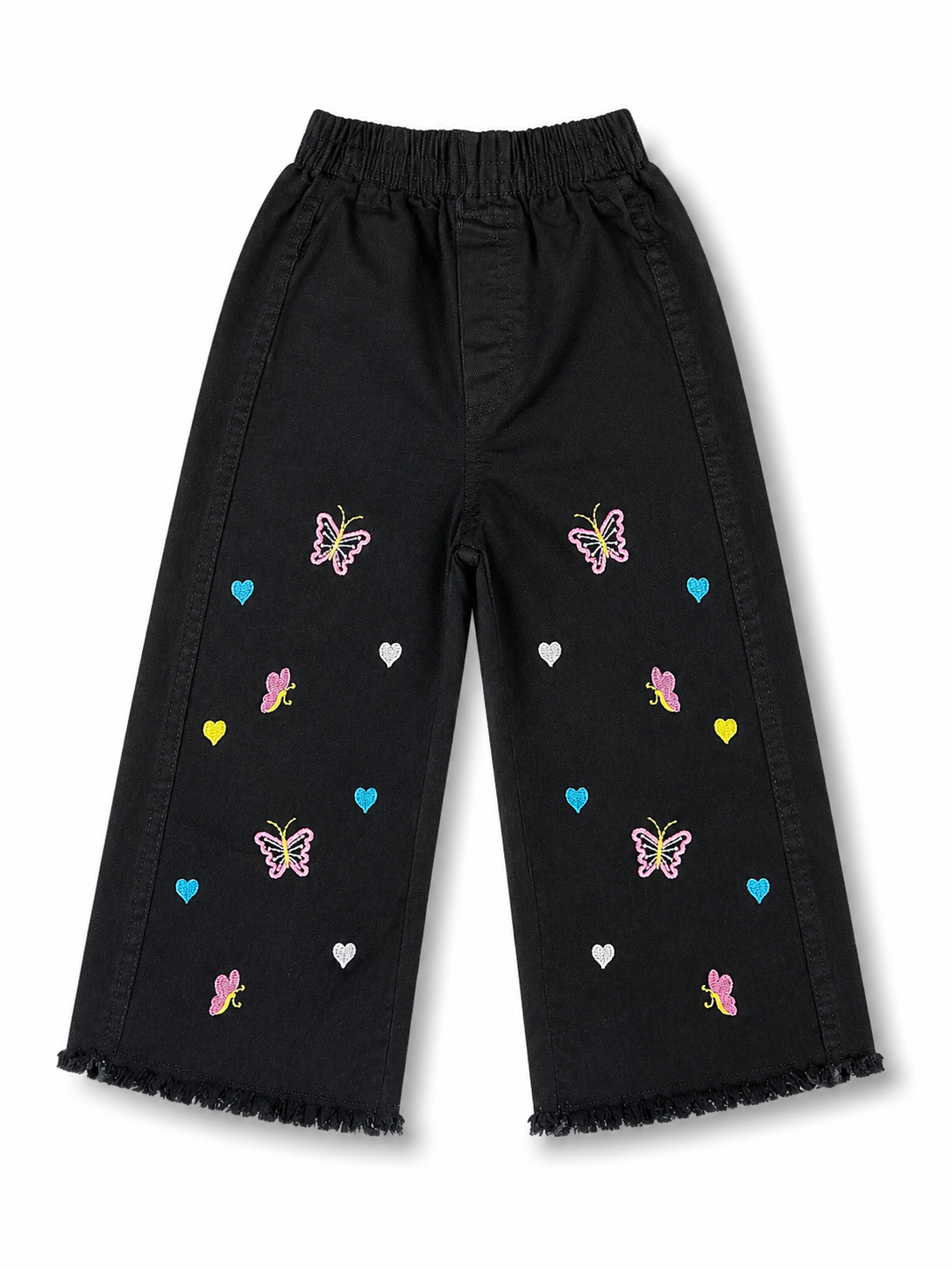 Girls Black Embroidered Denim Jeans