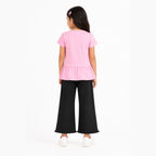 Girls Pink T-Shirt & Black Embroidered Denim Jeans Set