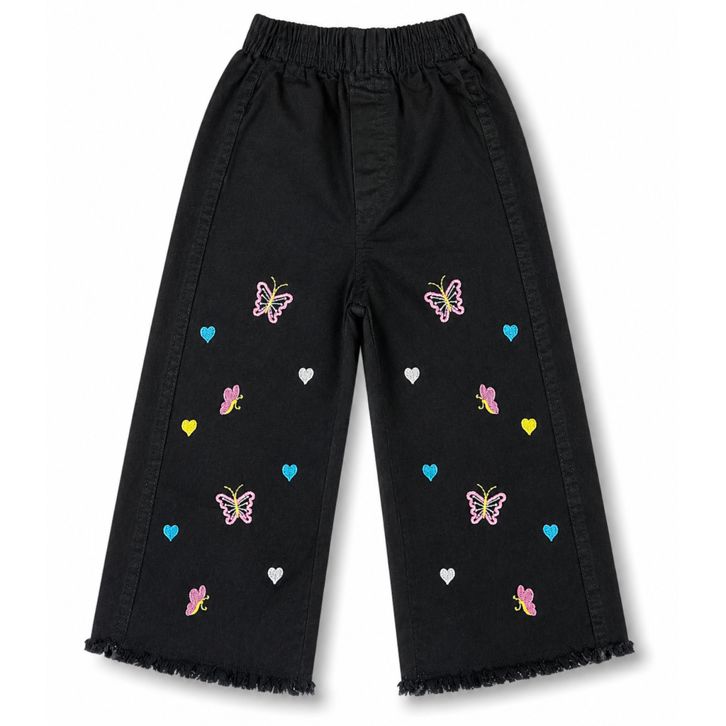 Girls Black Embroidered Denim Jeans