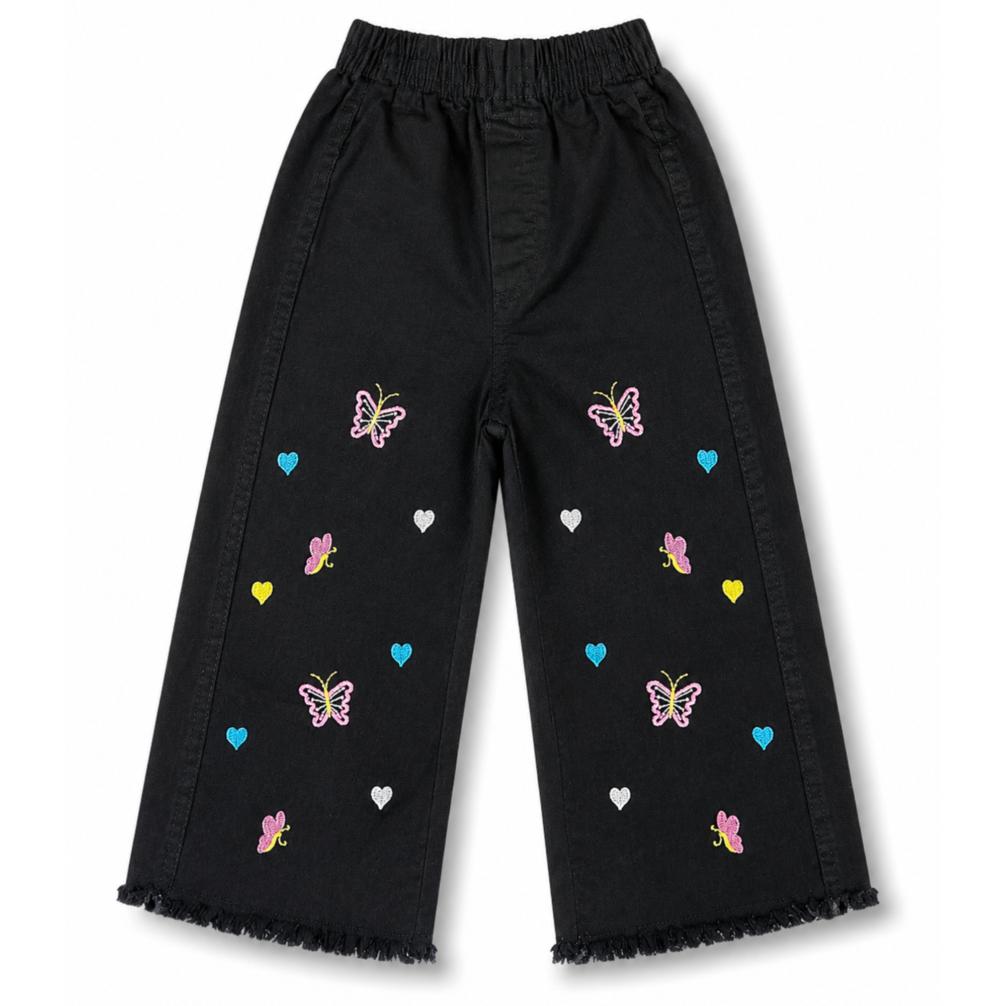 Girls Black Embroidered Denim Jeans