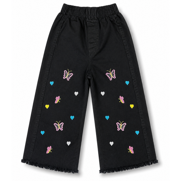 Girls Black Embroidered Denim Jeans