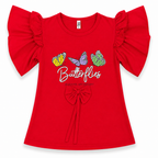 Girls Red Butterfly Graphic T-Shirt