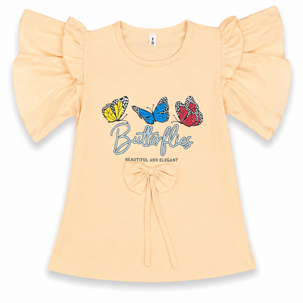 Girls Beige Butterfly Graphic T-Shirt