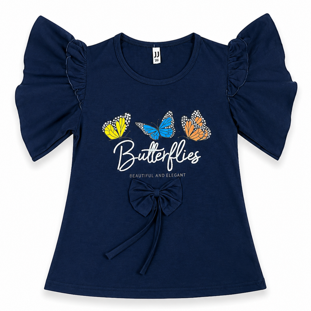 Girls Navy Butterfly Graphic T-Shirt