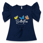 Girls Navy Butterfly Graphic T-Shirt