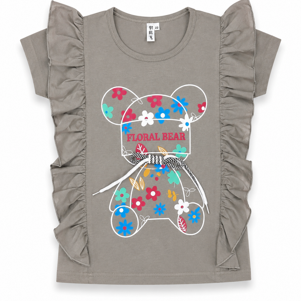 Girls Floral Bear Graphic T-Shirt
