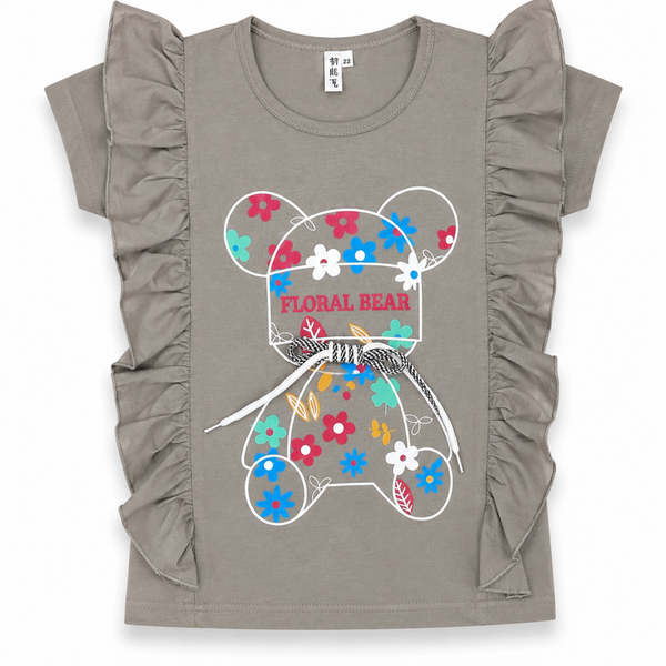 Girls Floral Bear Graphic T-Shirt