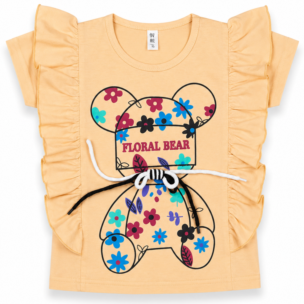 Girls Floral Bear Graphic T-Shirt